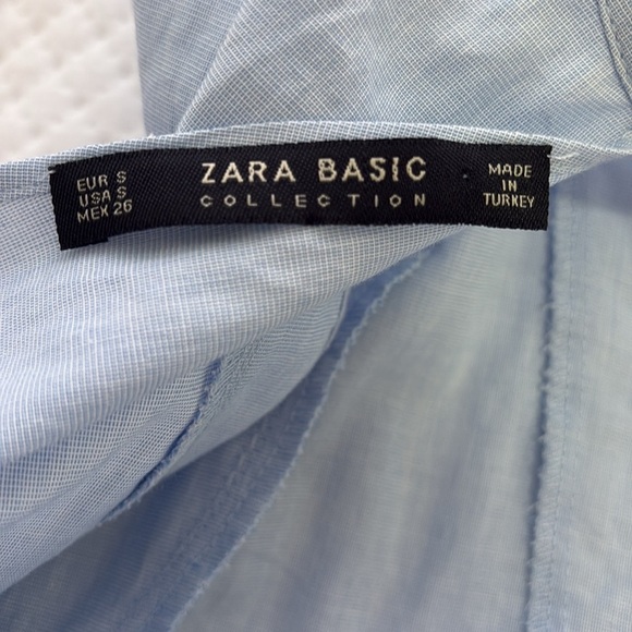 Zara Basics cotton Embroidered Blue Ruffle Sleeve Top. Size S - Picture 8 of 9